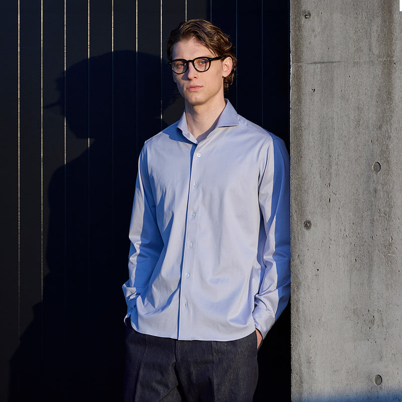 GIZA45 Horizontal Collar Shirt: Sax