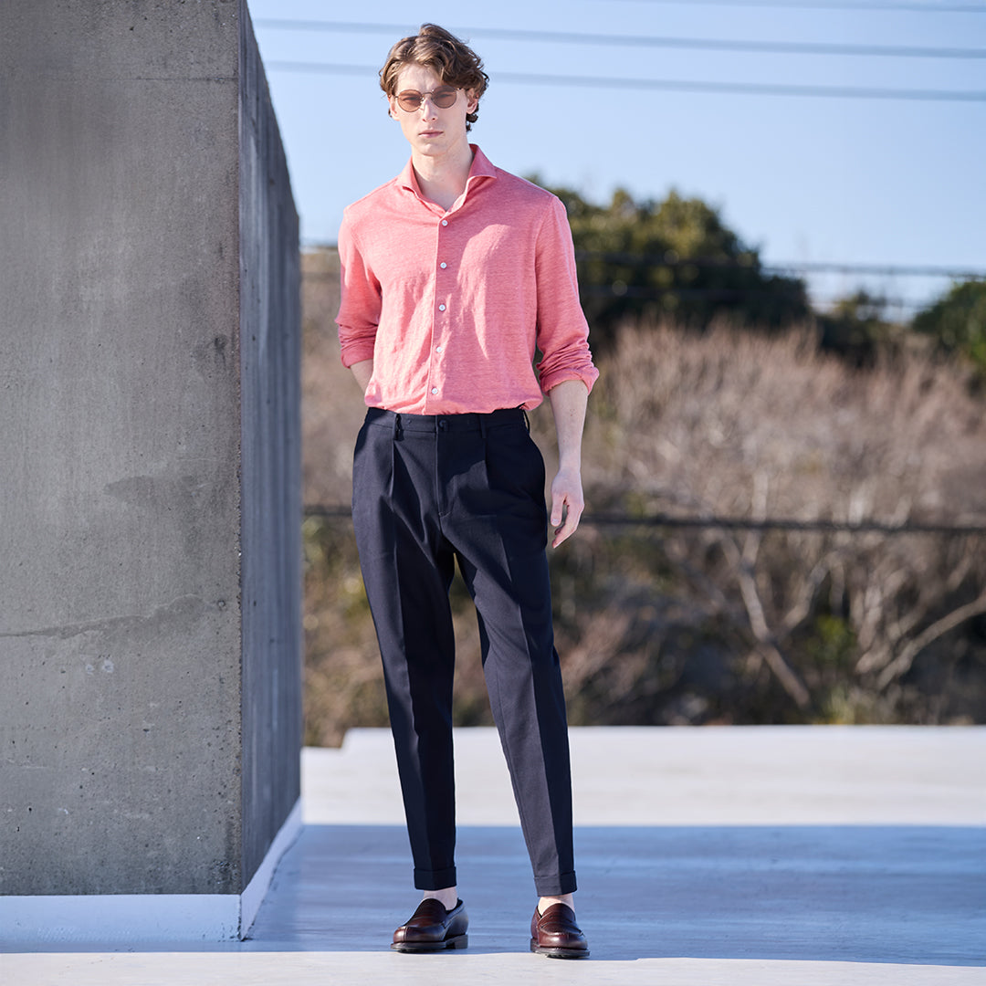 High Twist Cotton Kersey Easy Trousers Color: Navy