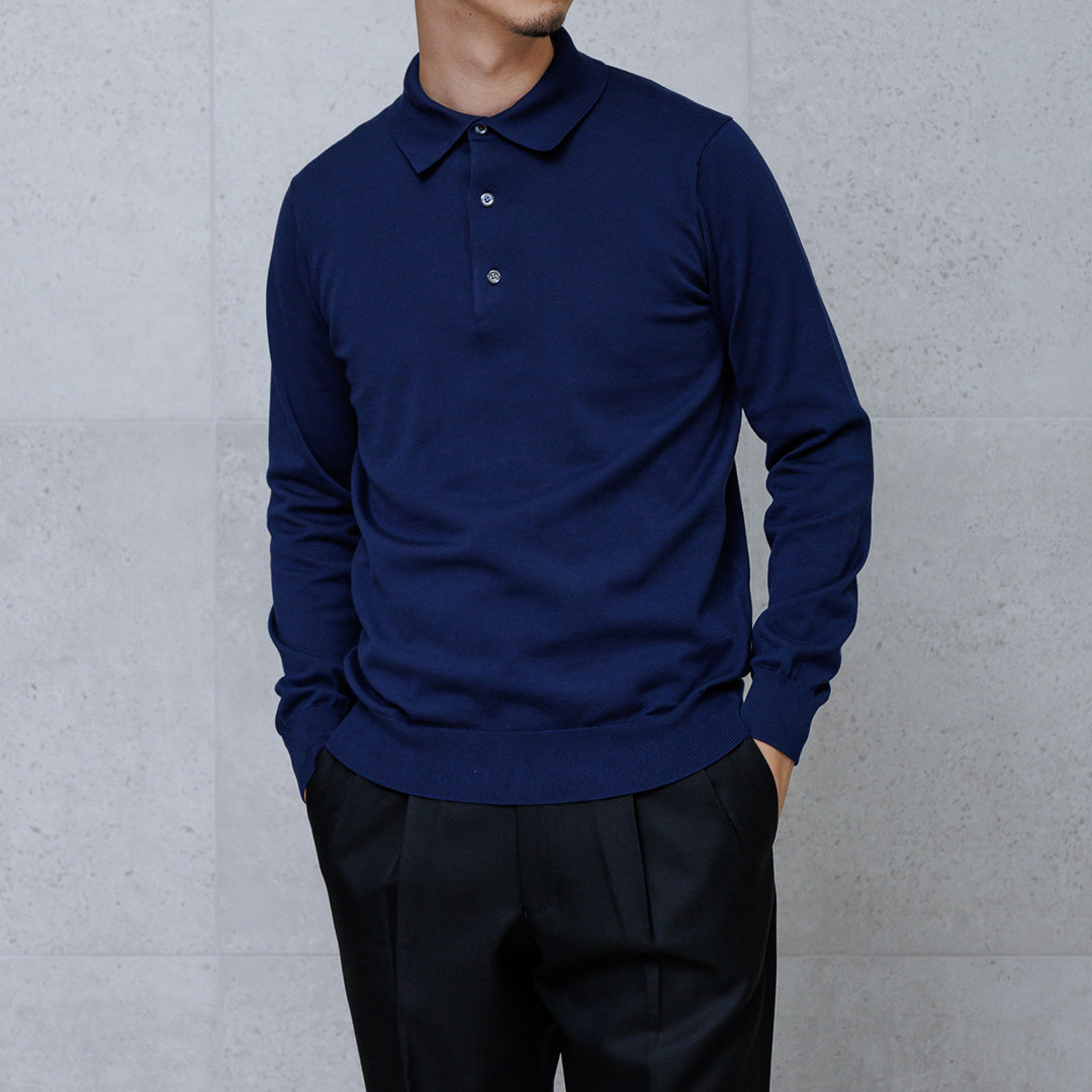 ☆25美品☆+CLOTHET Knit Polo-shirt ディープブルー 3 スビンプラチナムニット3型に新色ディープブルー登場｜+CLOTHET