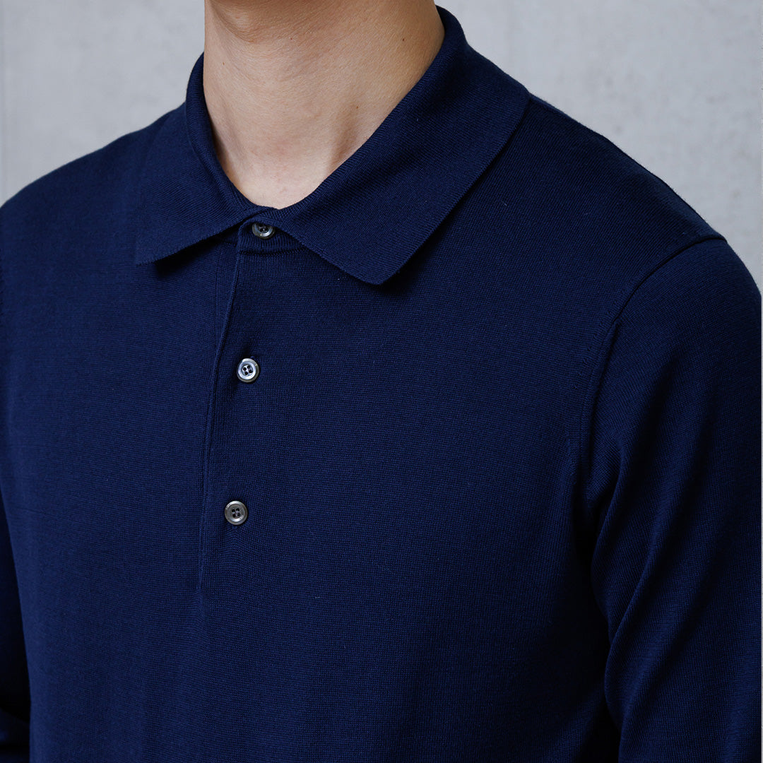 スビンプラチナム 長袖ニットポロシャツ ディープブルー | ＋CLOTHET