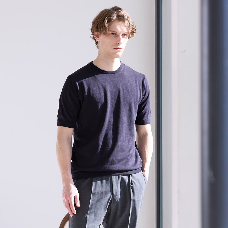 【Renewal】Knit T-shirt Color: Navy