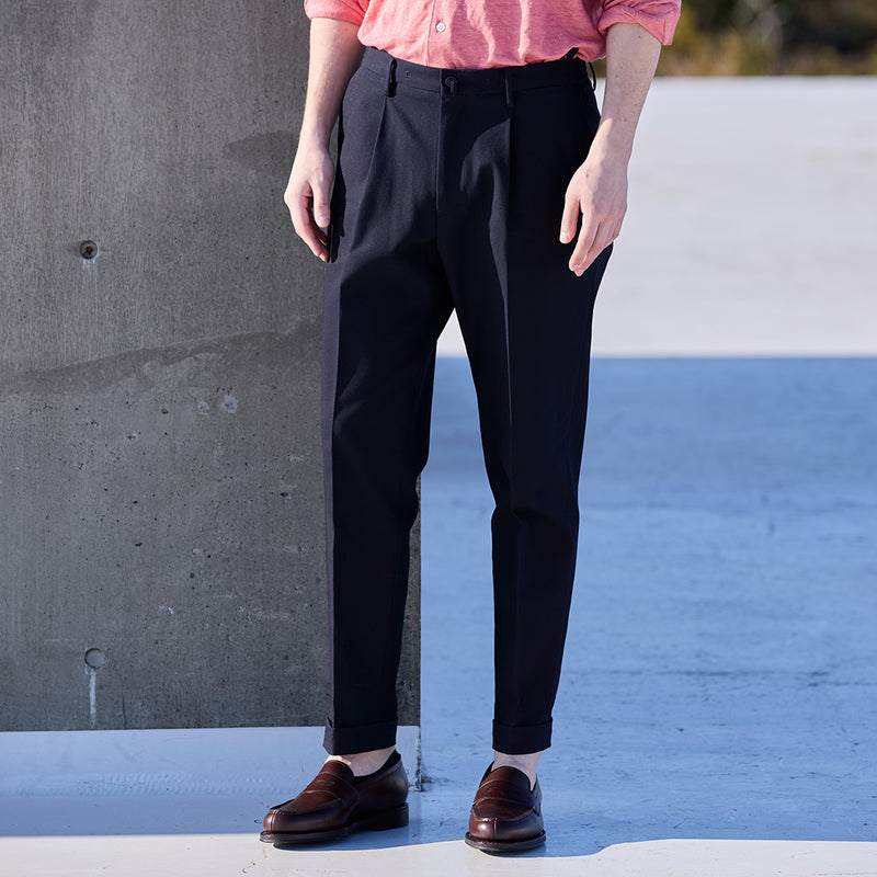 High Twist Cotton Kersey Easy Trousers Color: Navy