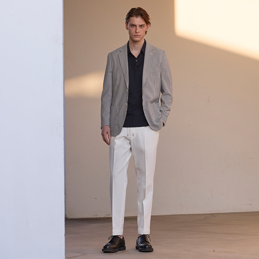 High Twist Cotton Kersey Easy Trousers Color: White