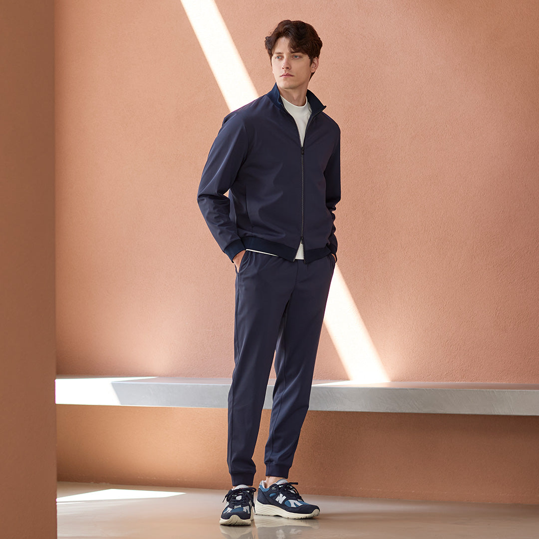 Matte Twist Stand Collar Zip Up  Color: Navy