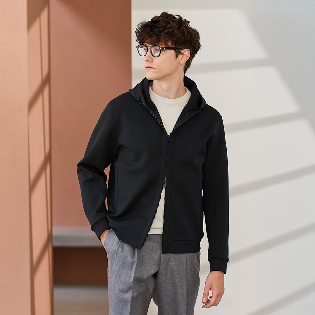 トリアセテート スキューバジャージーフーディー ブラック | ＋CLOTHET