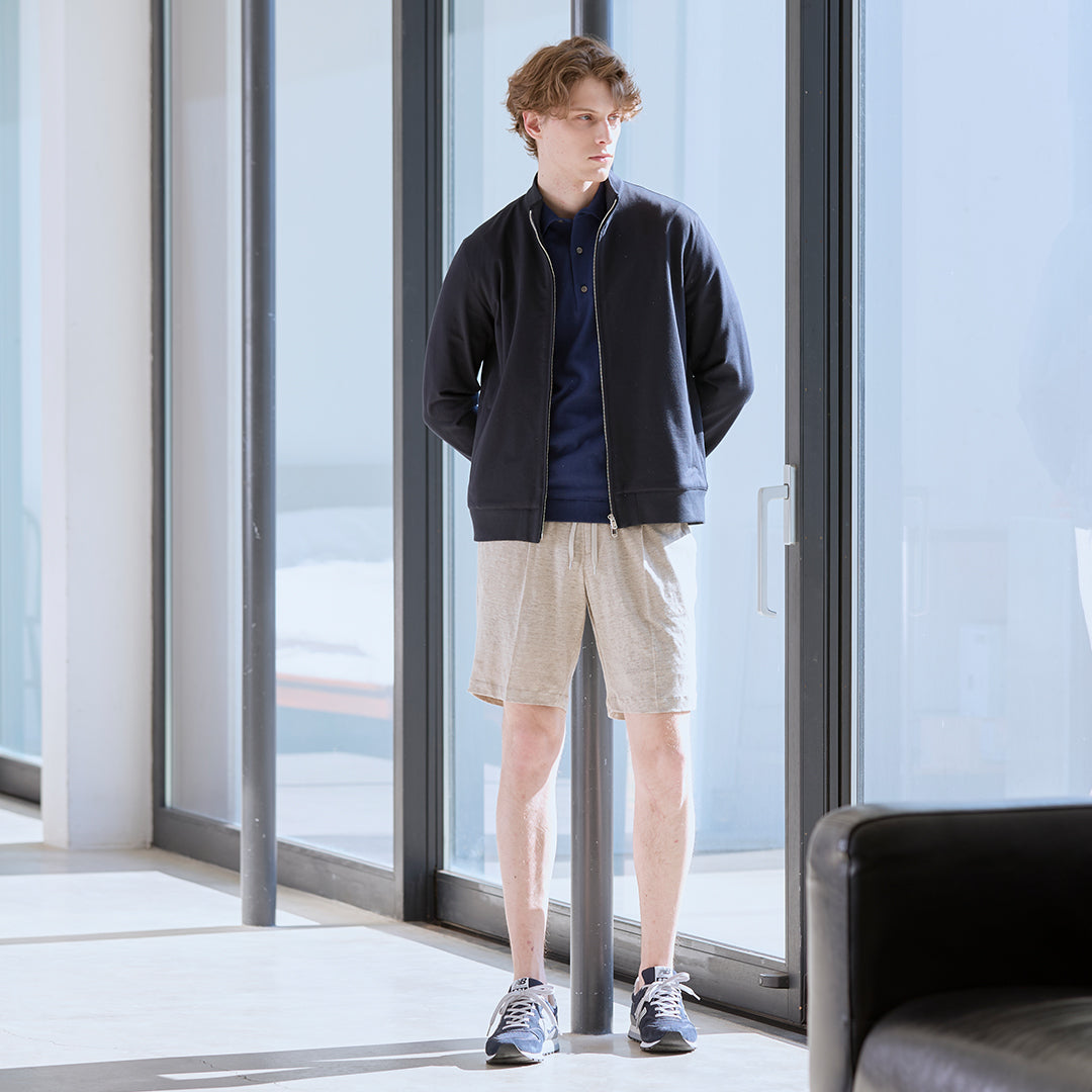 Smooth Terry Stand Collar Zip Up  Color: Navy