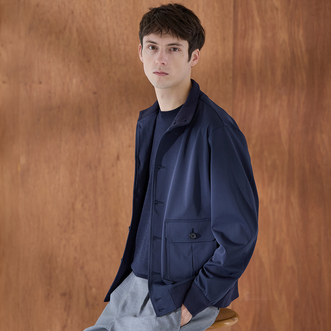 マットツイスト スタンドカラージャケット ネイビー | ＋CLOTHET ONLINE