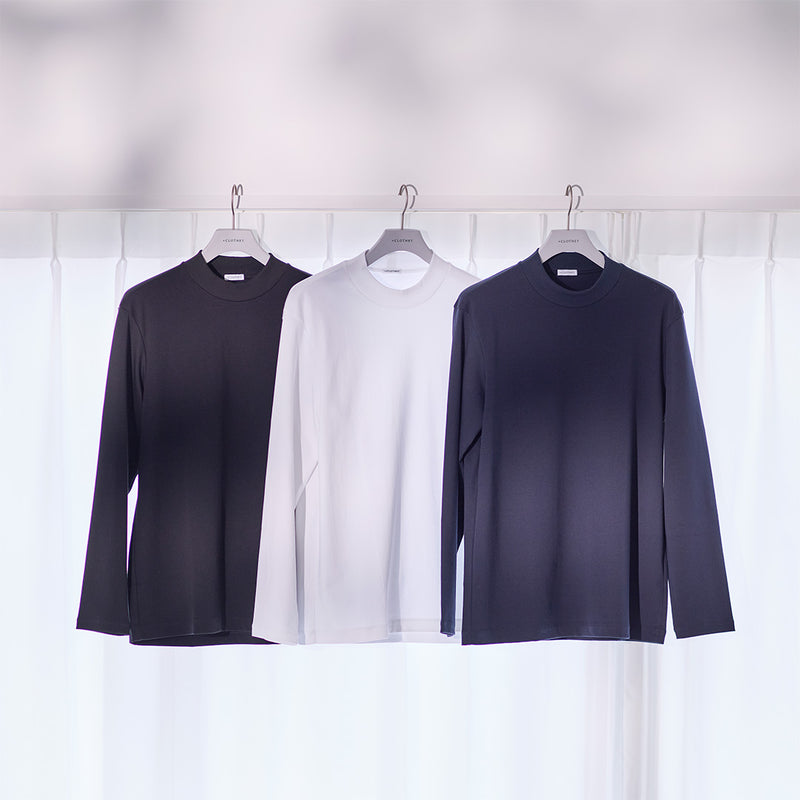 【Renewal】 Tailored Mock Neck Long Sleeve T-shirt Color: White