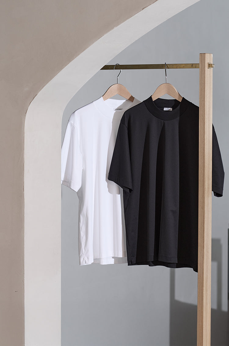 45R モックネックＴシャツ 久米繊維工業 日本製天竺・モックネック長袖Tシャツ2色セット