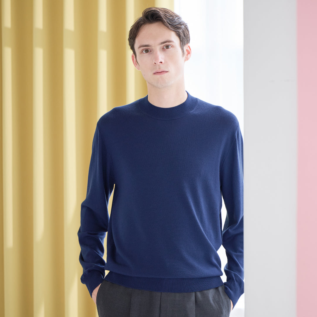 TECHWOOL🄬 Mock Neck Knit Color: Deep Blue