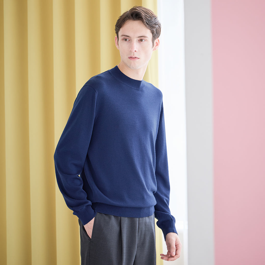 TECHWOOL🄬 Mock Neck Knit Color: Deep Blue