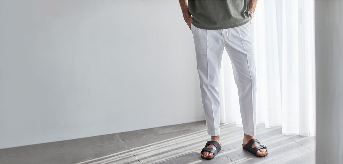 モデル着用ハイツイストコットントラウザーホワイト