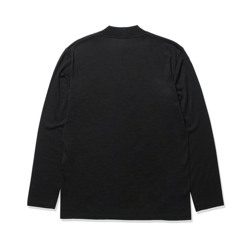 Wool Tailored Mock Neck Long Sleeve T-shirt Color: Black