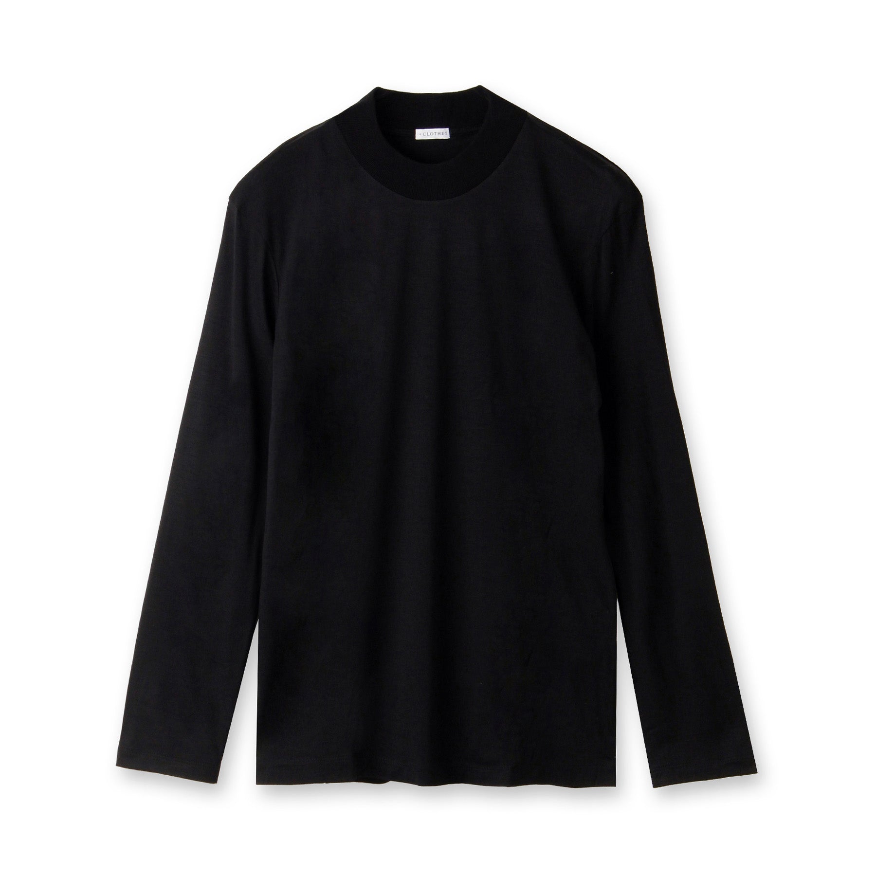 Wool Tailored Mock Neck Long Sleeve T-shirt Color: Black