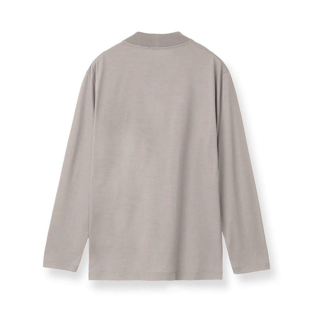 Wool Tailored Mock Neck Long Sleeve T-shirt Color: Ecru