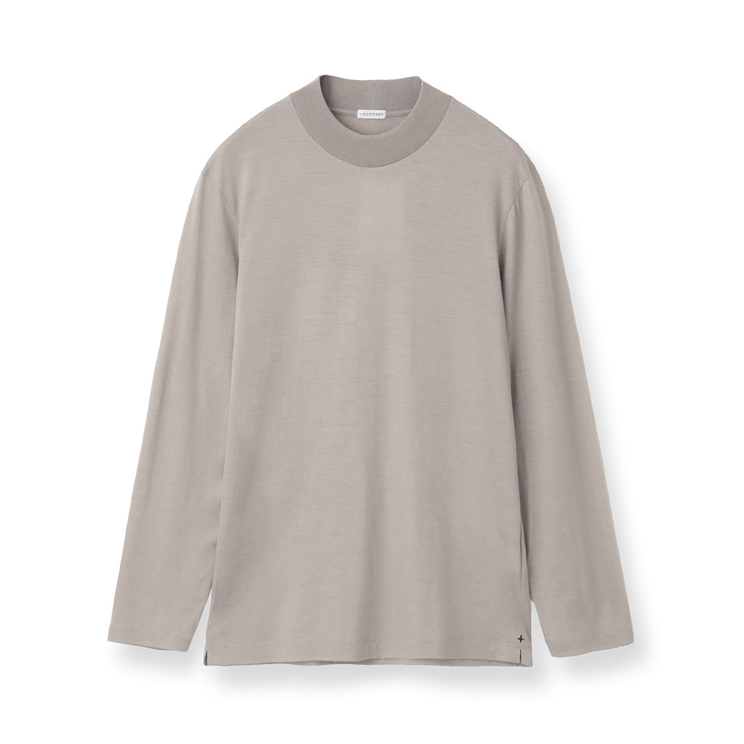 Wool Tailored Mock Neck Long Sleeve T-shirt Color: Ecru