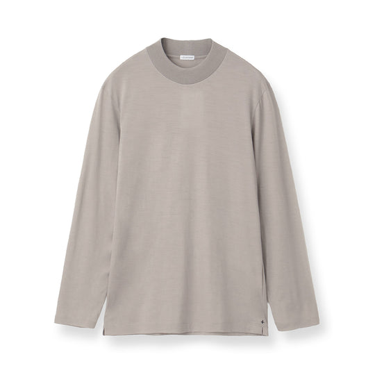 Wool Tailored Mock Neck Long Sleeve T-shirt Color: Ecru