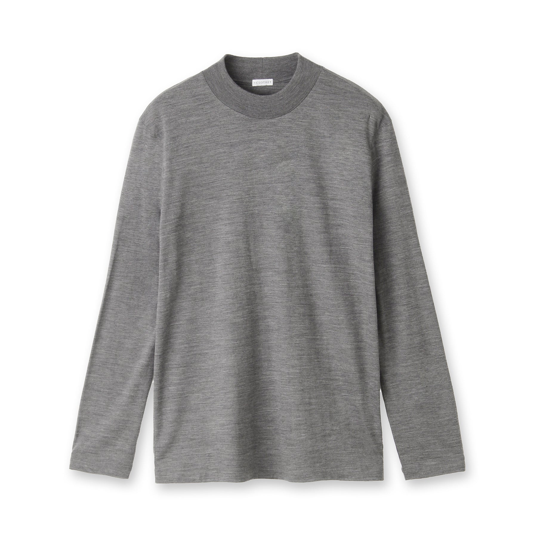 Wool Tailored Mock Neck Long Sleeve T-shirt Color: Gray
