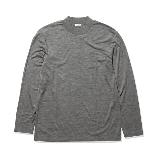 Wool Tailored Mock Neck Long Sleeve T-shirt Color: Gray