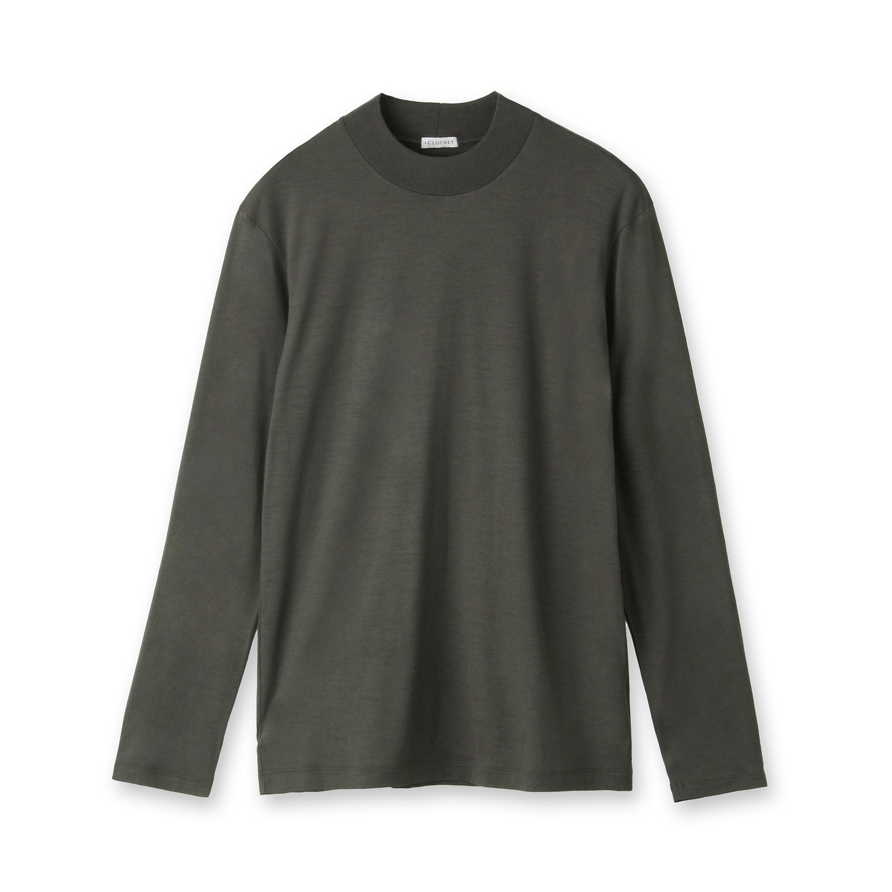 Wool Tailored Mock Neck Long Sleeve T-shirt Color: Khaki