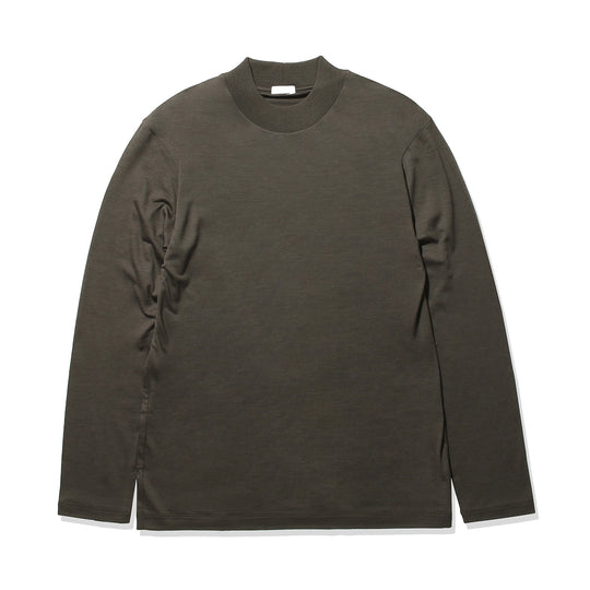 Wool Tailored Mock Neck Long Sleeve T-shirt Color: Khaki