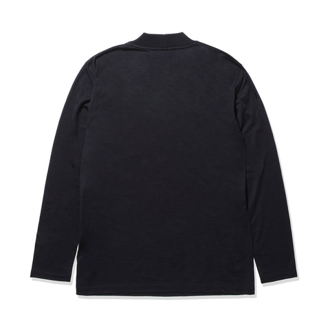 Wool Tailored Mock Neck Long Sleeve T-shirt Color: Navy