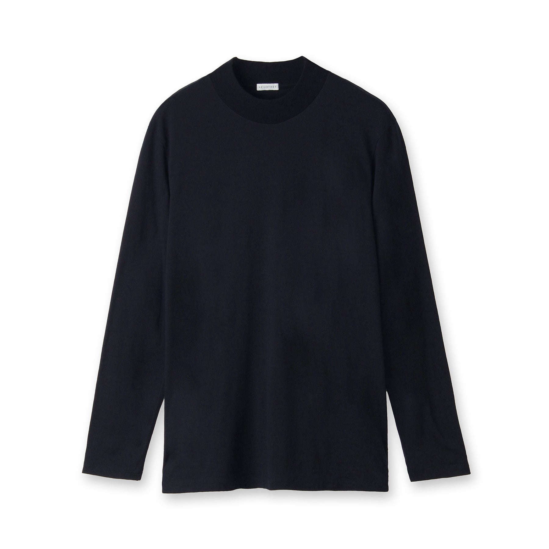 Wool Tailored Mock Neck Long Sleeve T-shirt Color: Navy