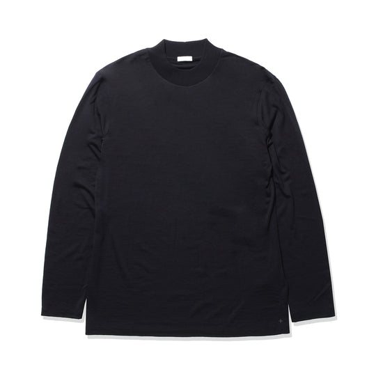Wool Tailored Mock Neck Long Sleeve T-shirt Color: Navy