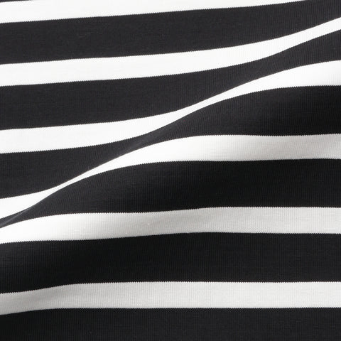 ハイブリッドコットンボーダーバスクシャツブラック×ホワイトの生地を写した商品画像