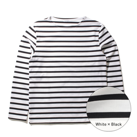 ハイブリッドコットンボーダーバスクシャツホワイト×ブラックの商品画像
