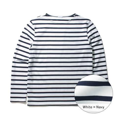 ハイブリッドコットンボーダーバスクシャツホワイト×ネイビーの商品画像