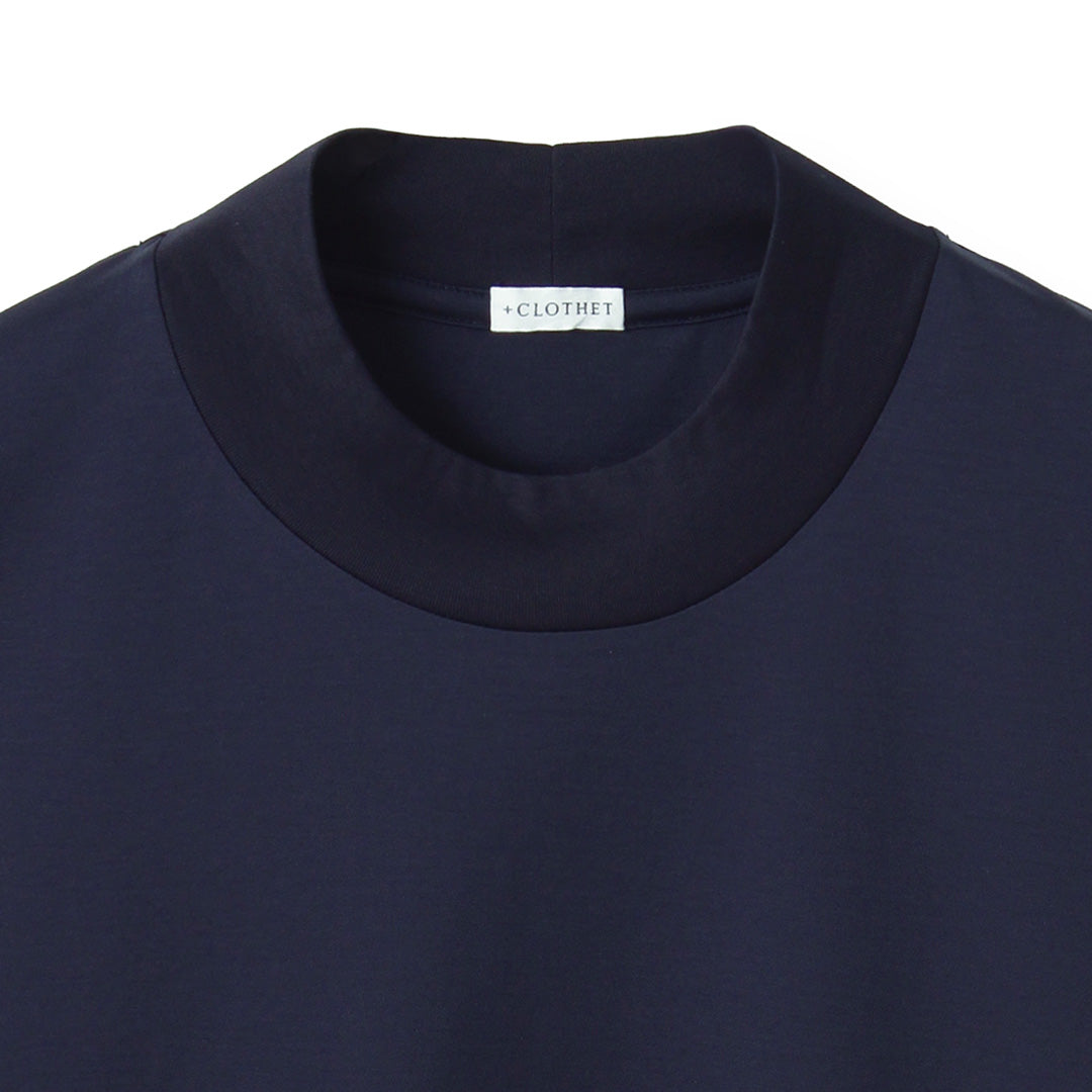 GIZA45 モックネックロングスリーブドレスTシャツ ネイビー
