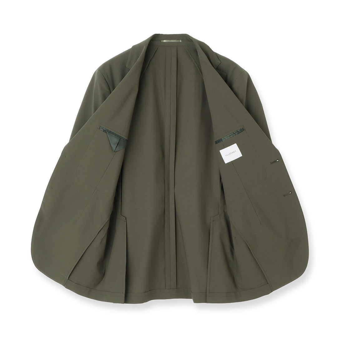 High Twist Cotton Panama Tailored Jacket Color: Olive