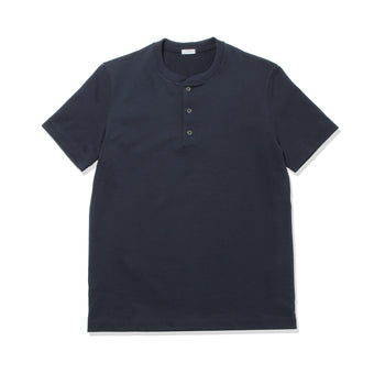 Hybrid Cotton Tailored Henley Neck T-shirt Color: Navy