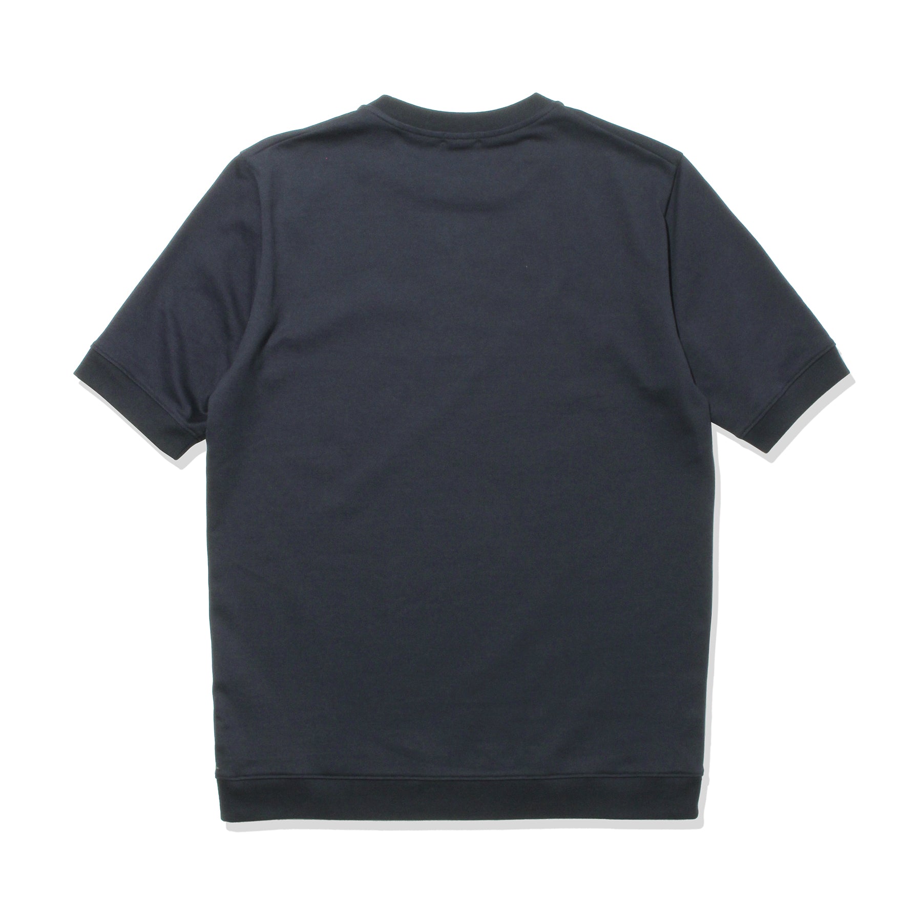 ハイブリッドコットンリブドヘムテーラードTシャツネイビーの背面を写した商品画像