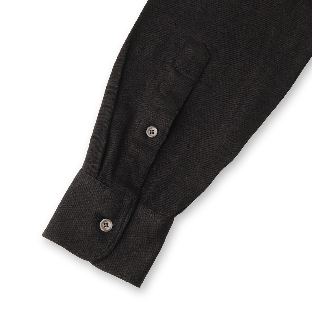 Linen Jersey Horizontal Collar Shirt: Black