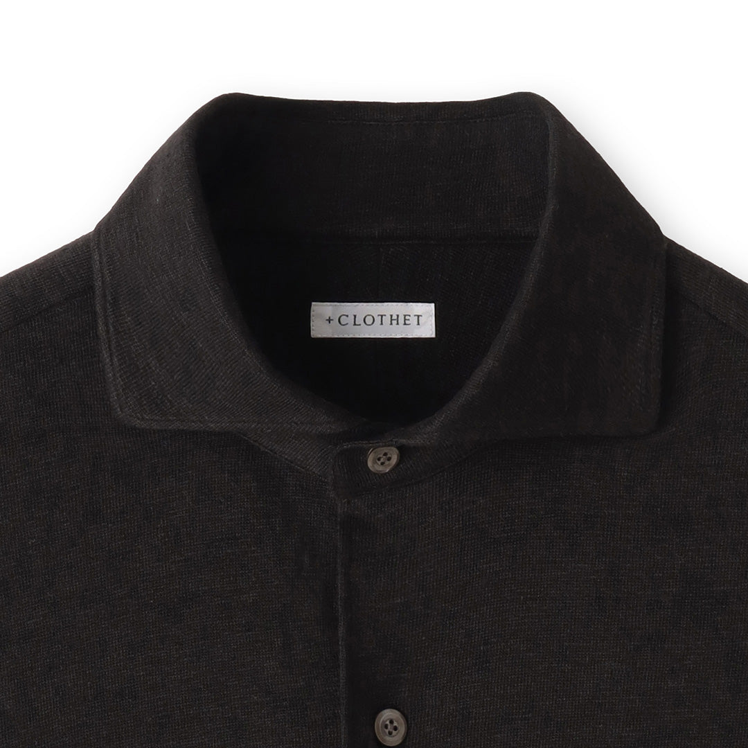 Linen Jersey Horizontal Collar Shirt: Black
