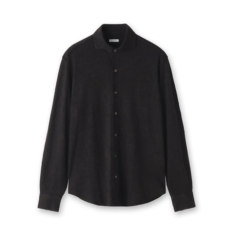 Linen Jersey Horizontal Collar Shirt: Black