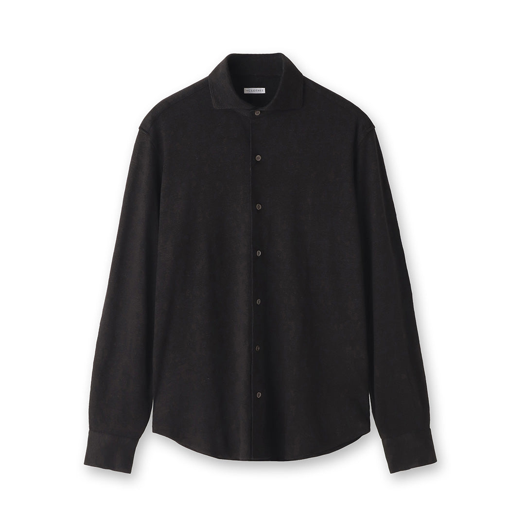 Linen Jersey Horizontal Collar Shirt: Black