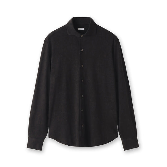 Linen Jersey Horizontal Collar Shirt: Black