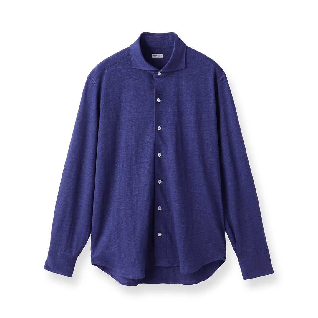 Linen Jersey Horizontal Collar Shirt: Iris