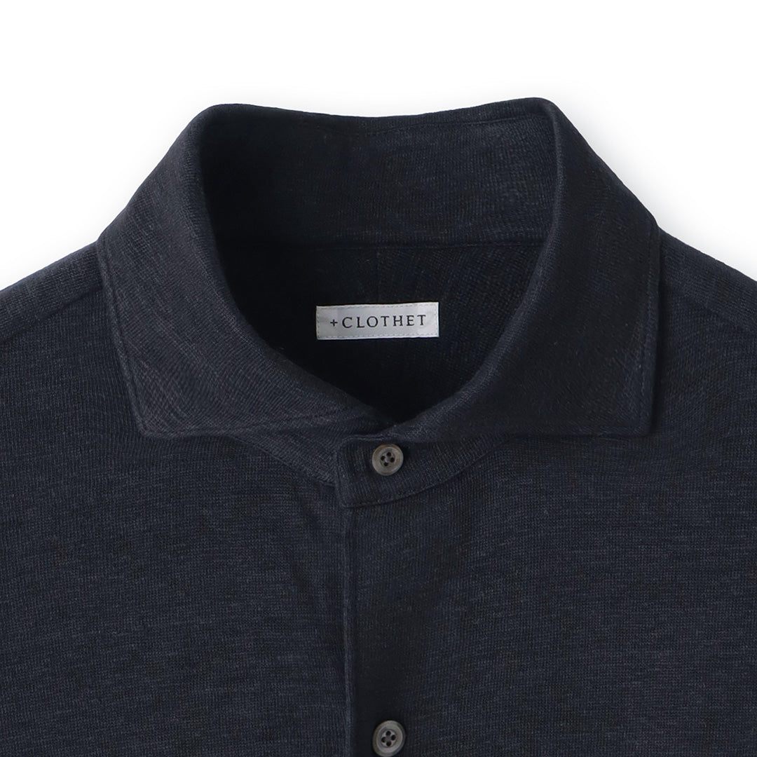 Linen Jersey Horizontal Collar Shirt: Navy