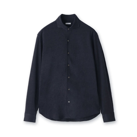 Linen Jersey Horizontal Collar Shirt: Navy