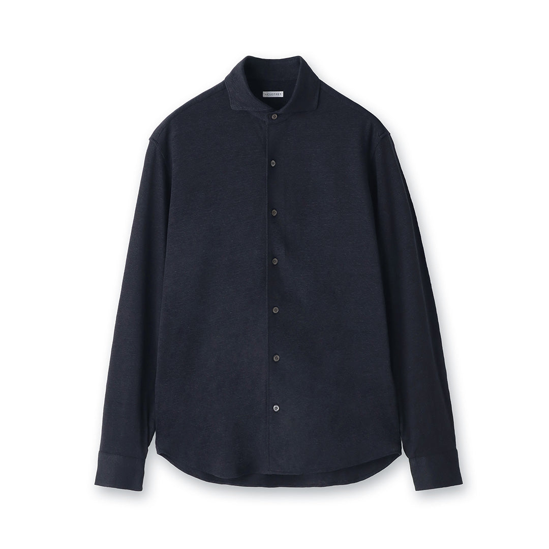 Linen Jersey Horizontal Collar Shirt: Navy