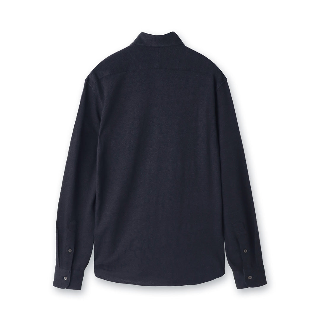 Linen Jersey Horizontal Collar Shirt: Navy