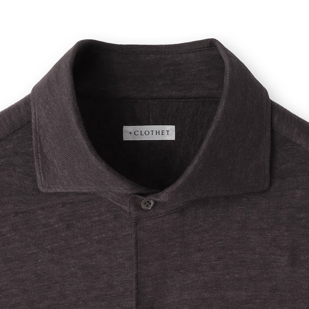 Linen Jersey Horizontal Collar Shirt: Oak