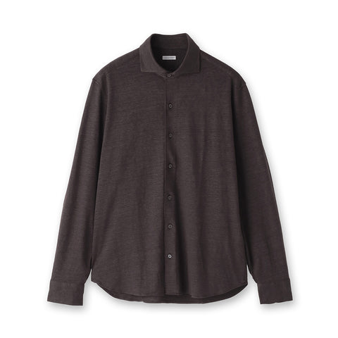 Linen Jersey Horizontal Collar Shirt: Oak