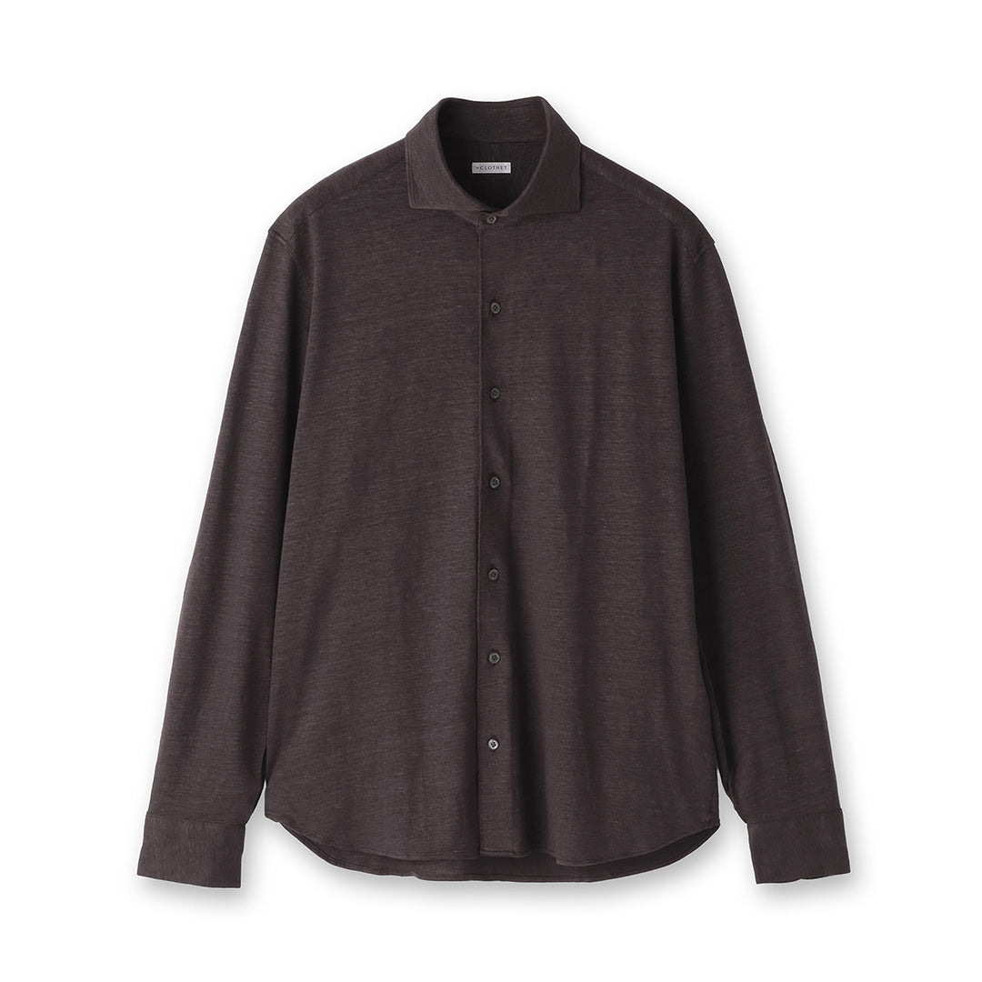 Linen Jersey Horizontal Collar Shirt: Oak