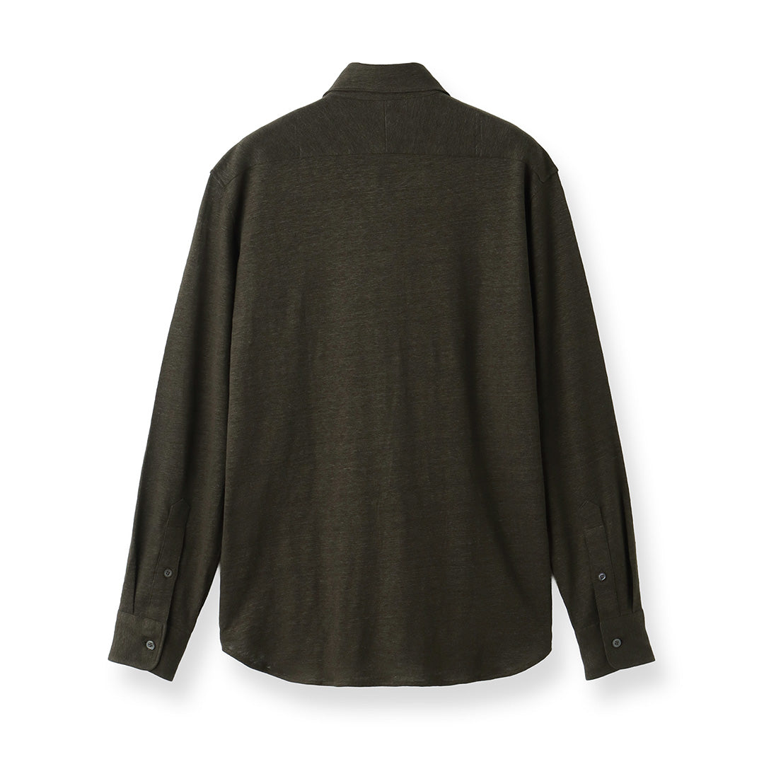 Linen Jersey Horizontal Collar Shirt: Olive
