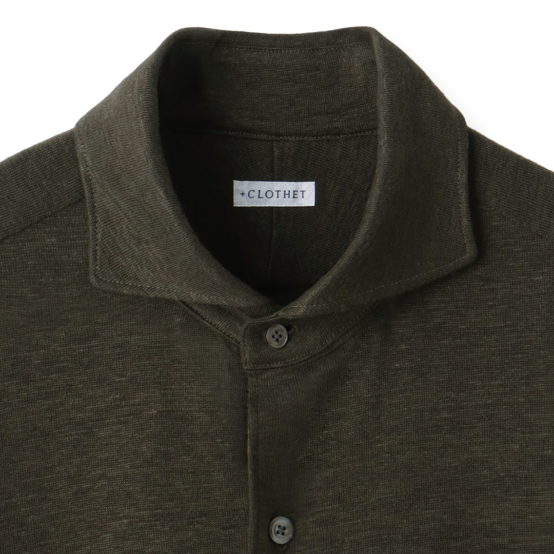 Linen Jersey Horizontal Collar Shirt: Olive